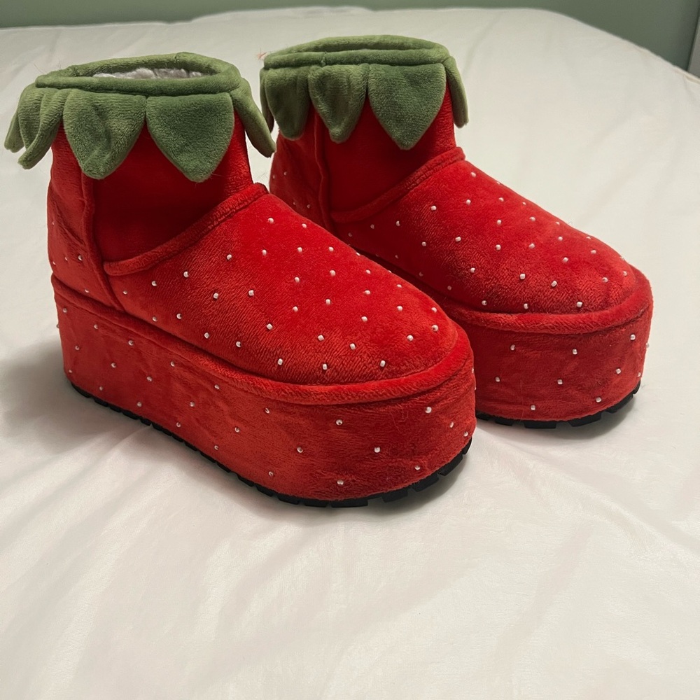 Dolls Kill x Strawberry Shortcake Strawberry Platform Slippers